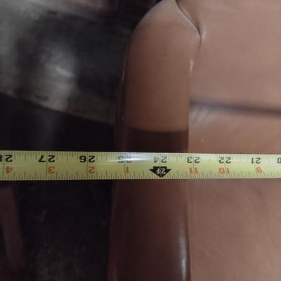 Wood Framed, Faux Leather Covered Chair with Brass Tack Accents