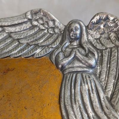 Vintage Angel Candle Plate Painted Silver and Gold Color