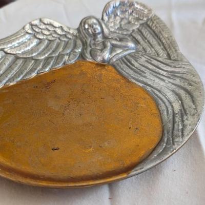 Vintage Angel Candle Plate Painted Silver and Gold Color