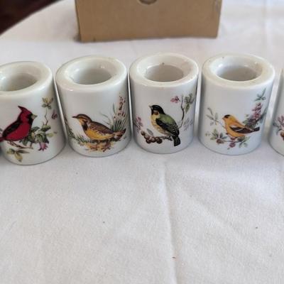 Set of 6 Bird Ceramic Candle Holders West Germany