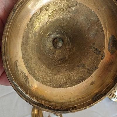 Vintage Set of 2 Brass and Shell Candle Sticks Holders with Metal Shades