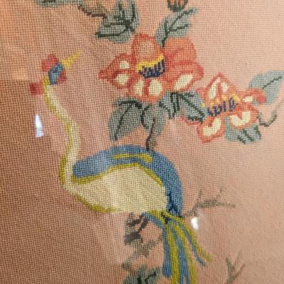 Vintage Bird and Flowers Fiber Art Piece