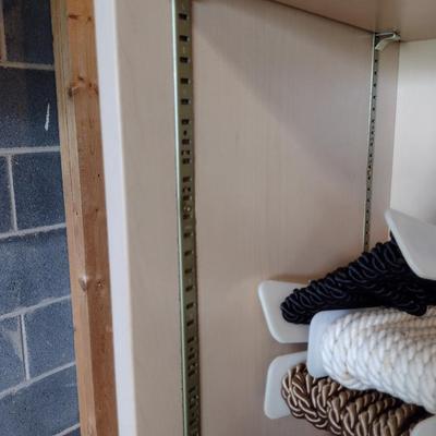 Wood Finish Display Shelf- Nine Adjustable Shelves- Approx 37 3/4" Wide, 16 1/2" Deep, 81" Tall