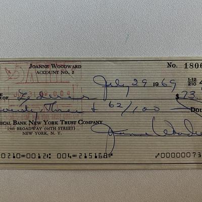 Joanne Woodward signed check