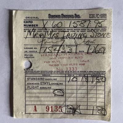 Irving Stone signed gas receipt