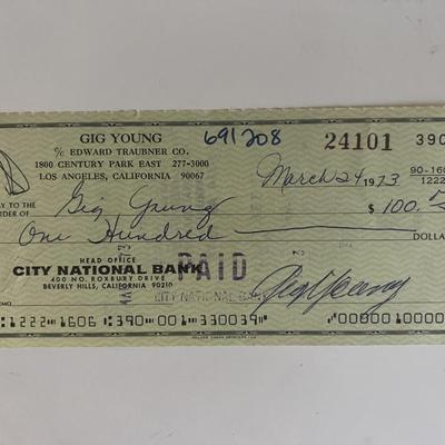 Gig Young signed check