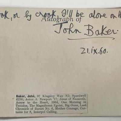 Actor John Baker autograph note 
