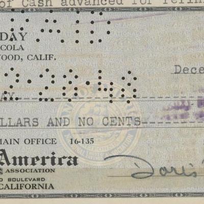 Doris Day signed check