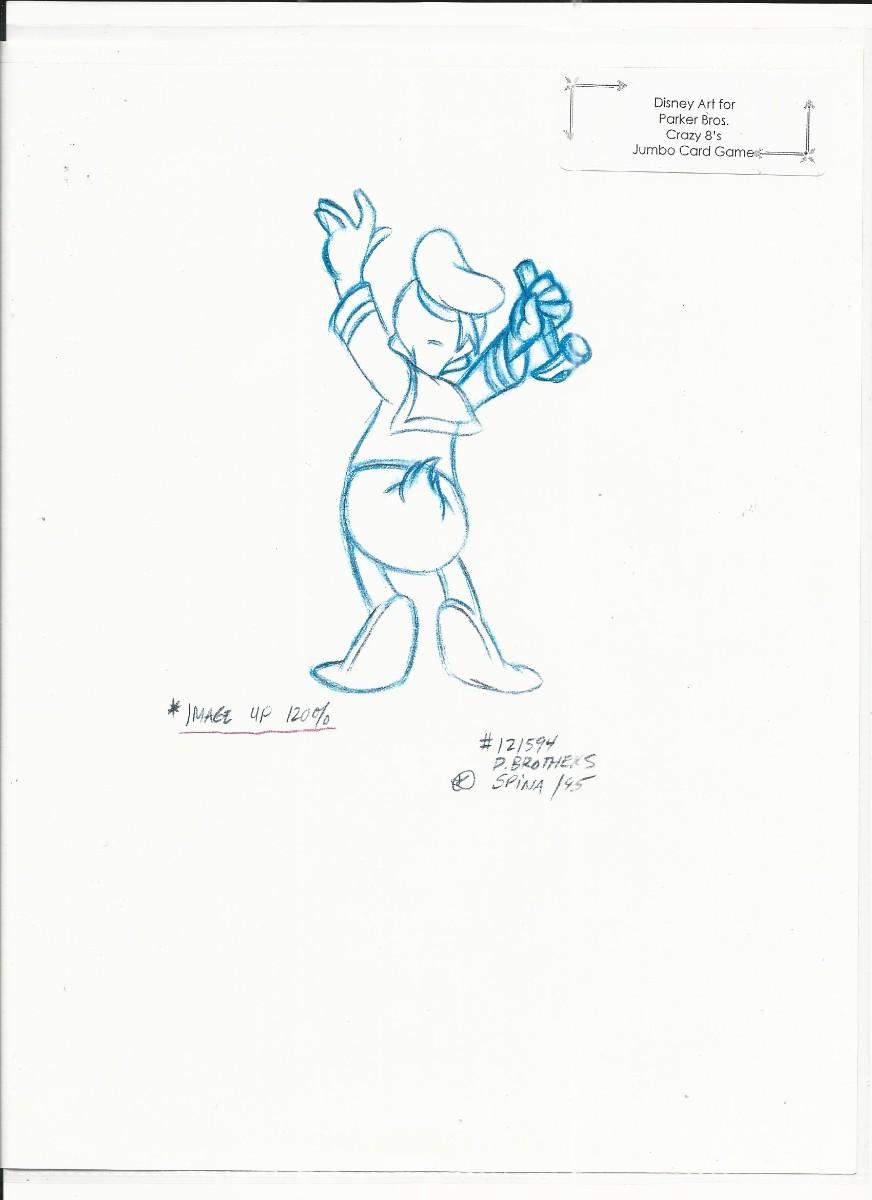 Disney Donald Duck original hand drawn art for Parker Bros. Hasbro