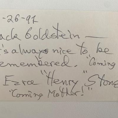Ezra Henry Stone signed note