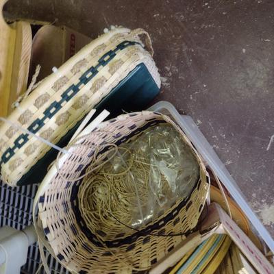 Collection of Basket Making Supplies- Reed, Wooden Bottoms, etc.