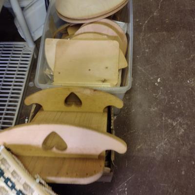 Collection of Basket Making Supplies- Reed, Wooden Bottoms, etc.