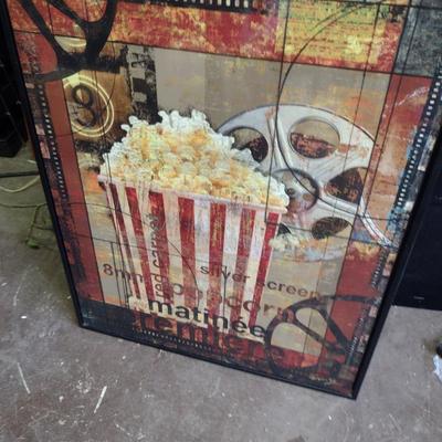 Framed Wall Decor for Home Theater- Popcorn and Movie Reels Design- Approx 25" X 31"