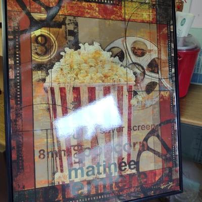 Framed Wall Decor for Home Theater- Popcorn and Movie Reels Design- Approx 25" X 31"