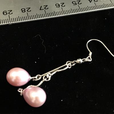 Beautiful S925 Pink Pearl Dangling Earrings