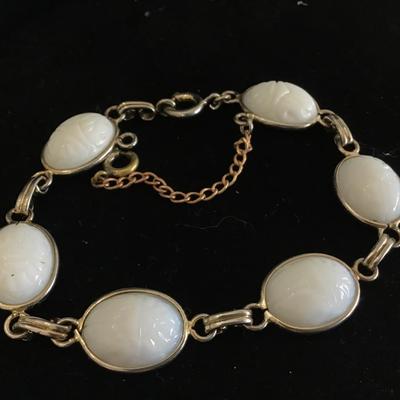 Vintage Milk Glass Carved Scarab Bracelet