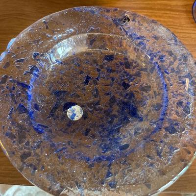 L10- Murano dish & Blue wine glasses