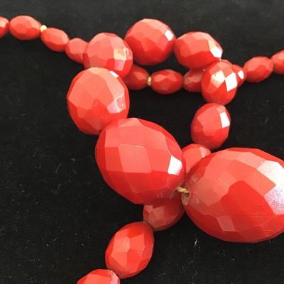 Vintage Cherry Red Faceted Bead Strand Necklace