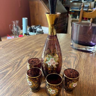 L13- Bavarian hand-painted decanter & 6 glasses