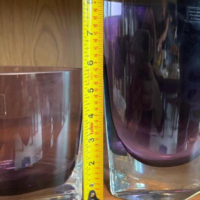 L15- purple vases, multicolor glasses, and ornament