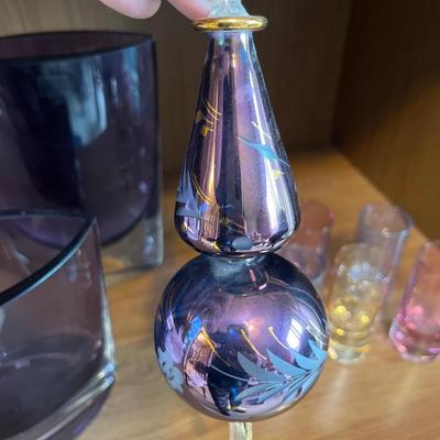 L15- purple vases, multicolor glasses, and ornament