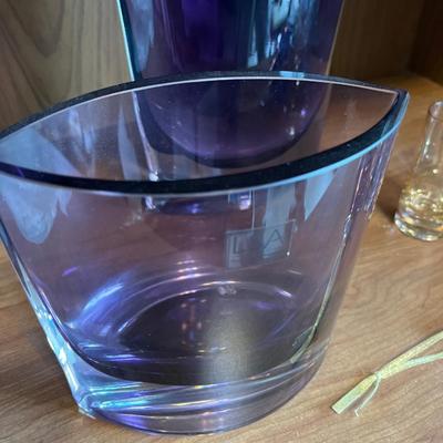 L15- purple vases, multicolor glasses, and ornament