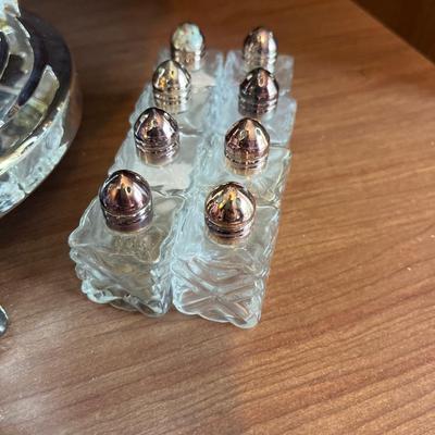 L16- Silver chafing dish (glass insert), spoons, S&P shakers