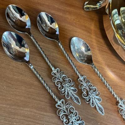 L16- Silver chafing dish (glass insert), spoons, S&P shakers