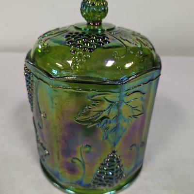 Vintage Indiana Carnival Glass Canister Jar Grapes & Leaves Choice 1