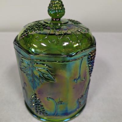 Vintage Indiana Carnival Glass Canister Jar Grapes & Leaves Choice 2