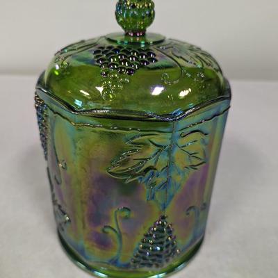 Vintage Indiana Carnival Glass Canister Jar Grapes & Leaves Choice 2