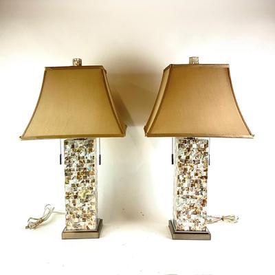 1300 Pair of Pier One Abalone Shell Lamps