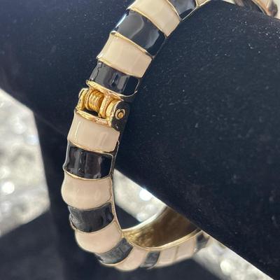 Vintage white and black enamel zebra with crystal hinge Figural bracelet