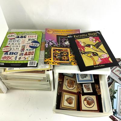 1303 HUGE Lot of Cross Stitch Patterns & Plastic Storage Drawers