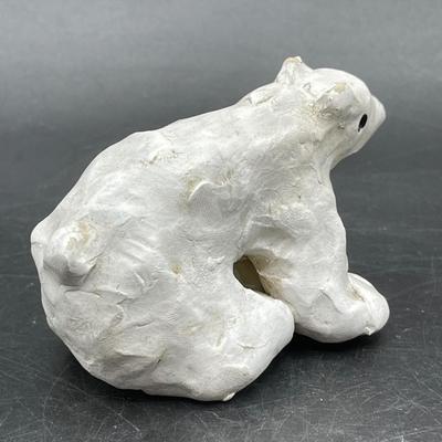 Handmade Clay Polar Bear Figurine, signed by artist