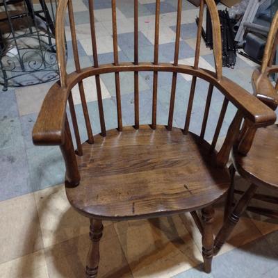 Pair of Solid Wood Windsor Captain Chairs