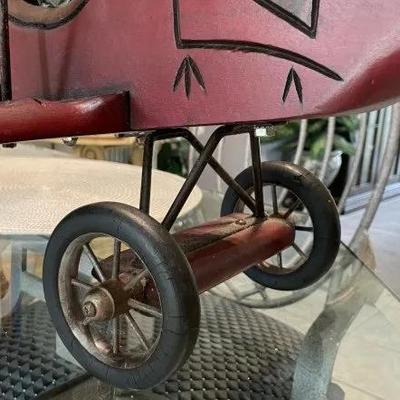 Vintage Large Wooden Carved Biplane w/Red Baron Fighter Pilot Believed to be Made in Lancaster Pa. 30