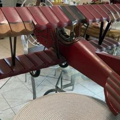 Vintage Large Wooden Carved Biplane w/Red Baron Fighter Pilot Believed to be Made in Lancaster Pa. 30