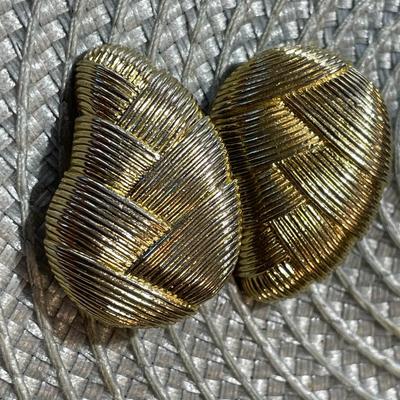 Vintage Designer LES BERNARD Gold-toned Large Clip-on Earrings in Good Preowned Condition.