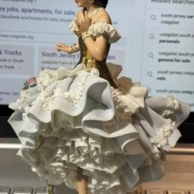 Large Dresden Germany Porcelain Lace Figurine 7.25” Tall in VG Preowned Condition.