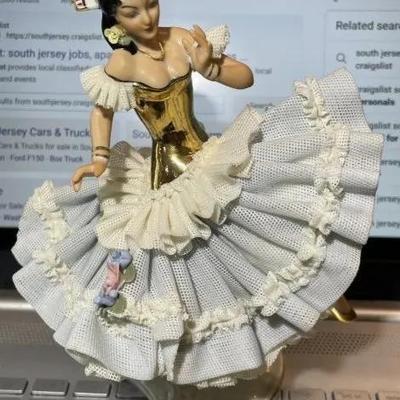 Large Dresden Germany Porcelain Lace Figurine 7.25” Tall in VG Preowned Condition.