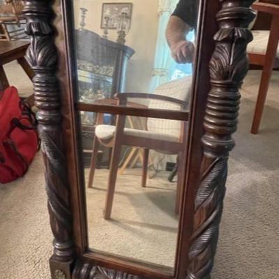 Large Victorian Era Hand Carved Wooden Mirror 38.5