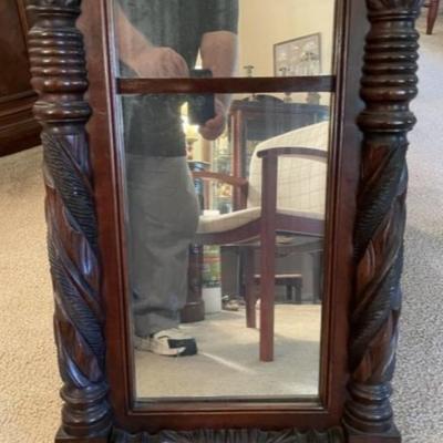 Large Victorian Era Hand Carved Wooden Mirror 38.5