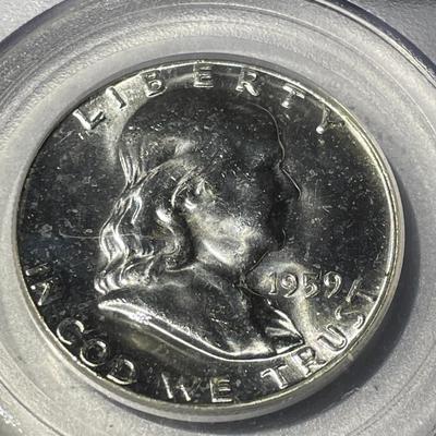 PCGS Certified 1959-P MS64 White Franklin Silver Half Dollar as Pictured.