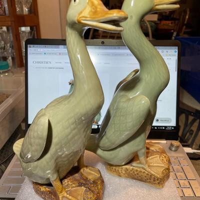 VERY RARE PAIR OF ASIAN CELADON-GLAZED FIGURES OF DUCKS 12