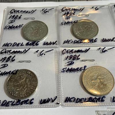 (9) Germany 1986-D Nice Circulated Condition 5 Mark Heidelberg University Commemorative Coins.