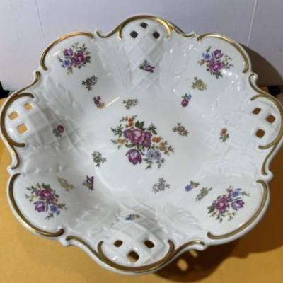 Vintage GDR Reichenbach Porcelain Footed Pierced Serving Bowl 11