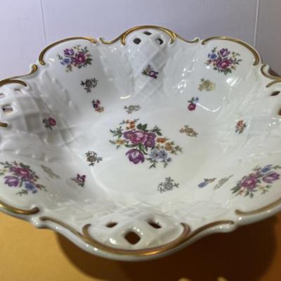 Vintage GDR Reichenbach Porcelain Footed Pierced Serving Bowl 11