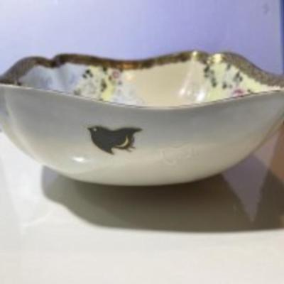 Vintage Scarce Japanese Signed Base w/Bird Characters 7-3/4”x 7-3/4” Porcelain Bowl in Good Condition as Pictured.