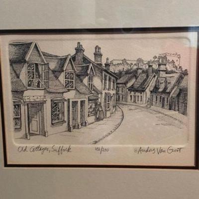 Vintage Van Groat Etching/Engraving Signed & Numbered 186/200 Frame Size 15-1/2” x 18” in VG Condition.